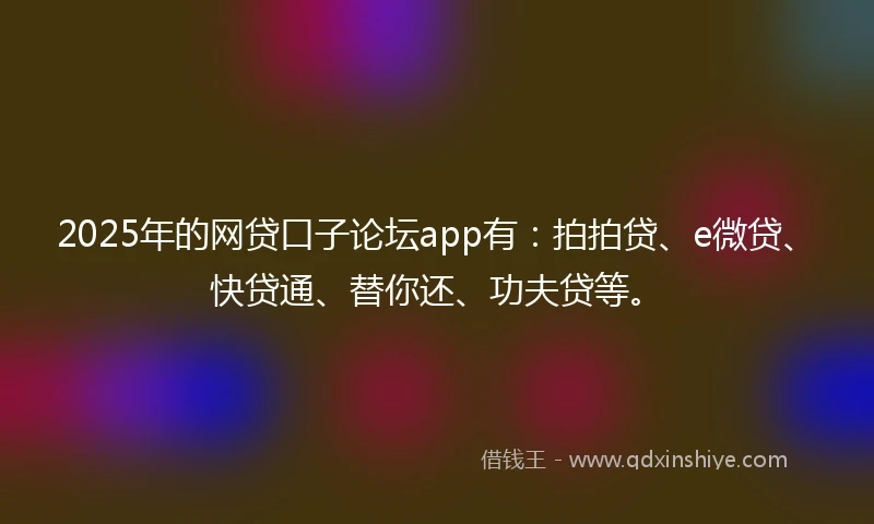 2025年的网贷口子论坛app有：拍拍贷、e微贷、快贷通、替你还、功夫贷等。