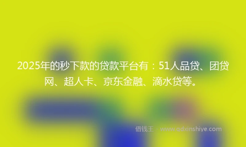 2025年的秒下款的贷款平台有：51人品贷、团贷网、超人卡、京东金融、滴水贷等。