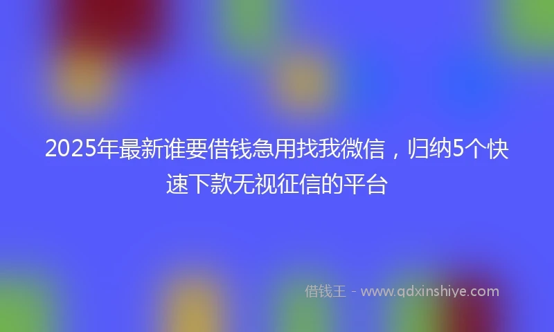 2025年最新谁要借钱急用找我微信，归纳5个快速下款无视征信的平台