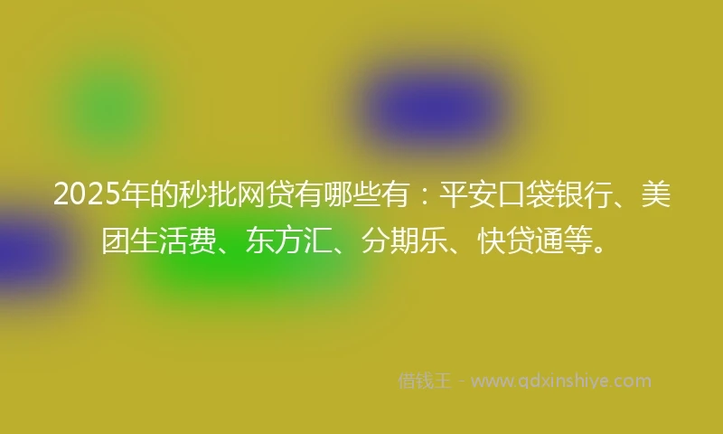 2025年的秒批网贷有哪些有：平安口袋银行、美团生活费、东方汇、分期乐、快贷通等。