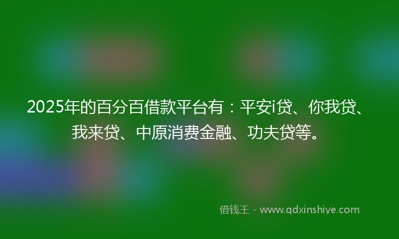 2025年的百分百借款平台有：平安i贷、你我贷、我来贷、中原消费金融、功夫贷等。