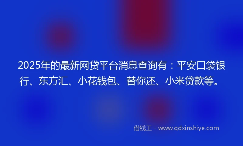 2025年的最新网贷平台消息查询有：平安口袋银行、东方汇、小花钱包、替你还、小米贷款等。