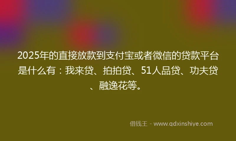 2025年的直接放款到支付宝或者微信的贷款平台是什么有：我来贷、拍拍贷、51人品贷、功夫贷、融逸花等。
