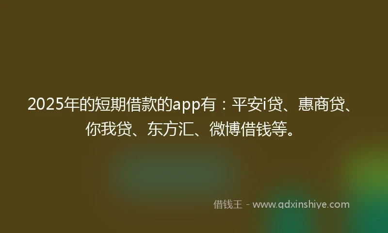 2025年的短期借款的app有：平安i贷、惠商贷、你我贷、东方汇、微博借钱等。