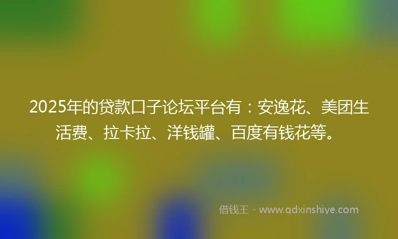 2025年的贷款口子论坛平台有：安逸花、美团生活费、拉卡拉、洋钱罐、百度有钱花等。