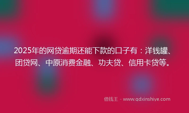 2025年的网贷逾期还能下款的口子有：洋钱罐、团贷网、中原消费金融、功夫贷、信用卡贷等。