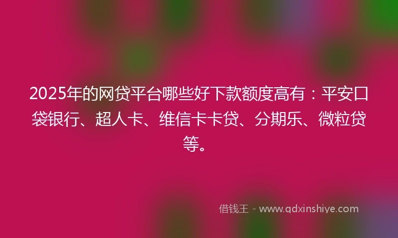 2025年的网贷平台哪些好下款额度高有：平安口袋银行、超人卡、维信卡卡贷、分期乐、微粒贷等。
