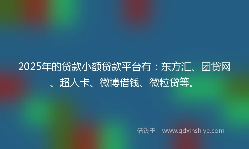 2025年的贷款小额贷款平台有：东方汇、团贷网、超人卡、微博借钱、微粒贷等。