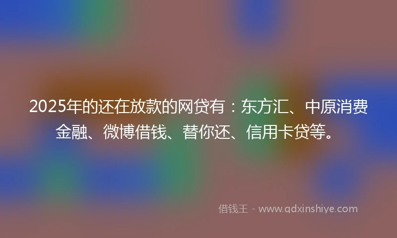 2025年的还在放款的网贷有：东方汇、中原消费金融、微博借钱、替你还、信用卡贷等。