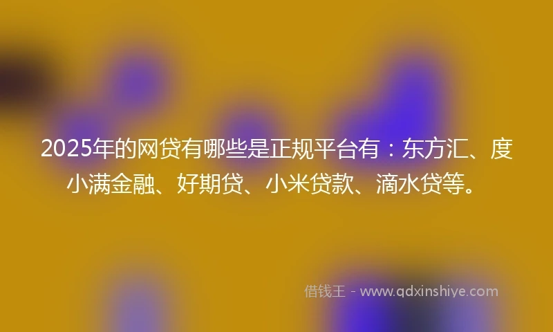 2025年的网贷有哪些是正规平台有：东方汇、度小满金融、好期贷、小米贷款、滴水贷等。