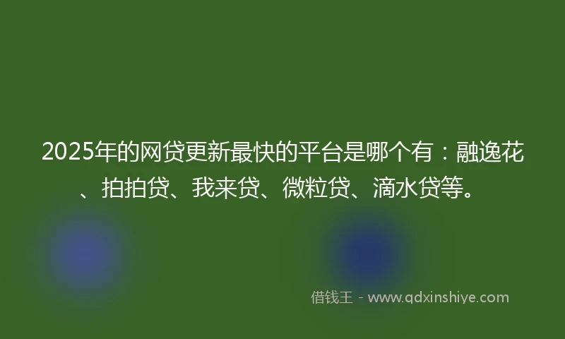 2025年的网贷更新最快的平台是哪个有：融逸花、拍拍贷、我来贷、微粒贷、滴水贷等。