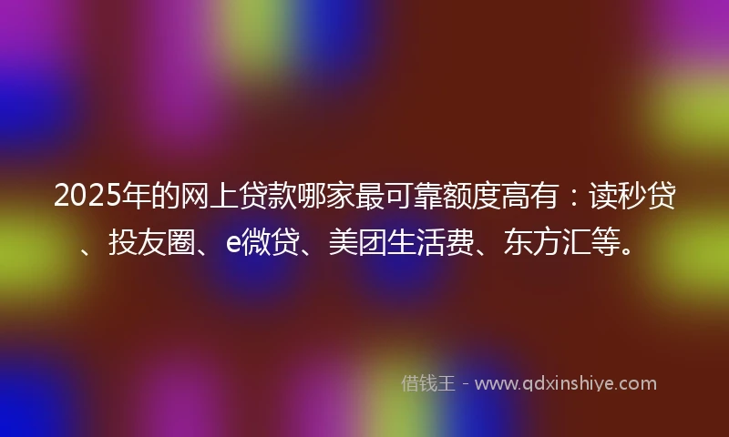 2025年的网上贷款哪家最可靠额度高有：读秒贷、投友圈、e微贷、美团生活费、东方汇等。