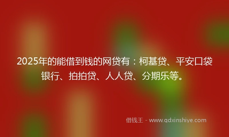 2025年的能借到钱的网贷有：柯基贷、平安口袋银行、拍拍贷、人人贷、分期乐等。