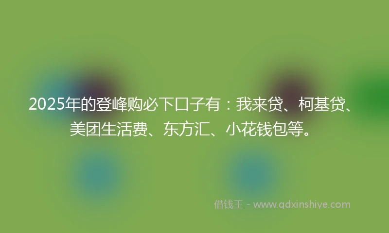 2025年的登峰购必下口子有：我来贷、柯基贷、美团生活费、东方汇、小花钱包等。