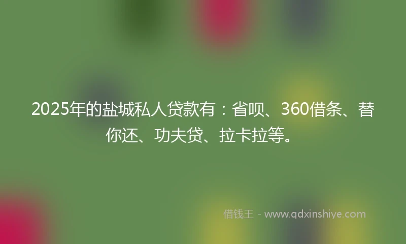 2025年的盐城私人贷款有：省呗、360借条、替你还、功夫贷、拉卡拉等。