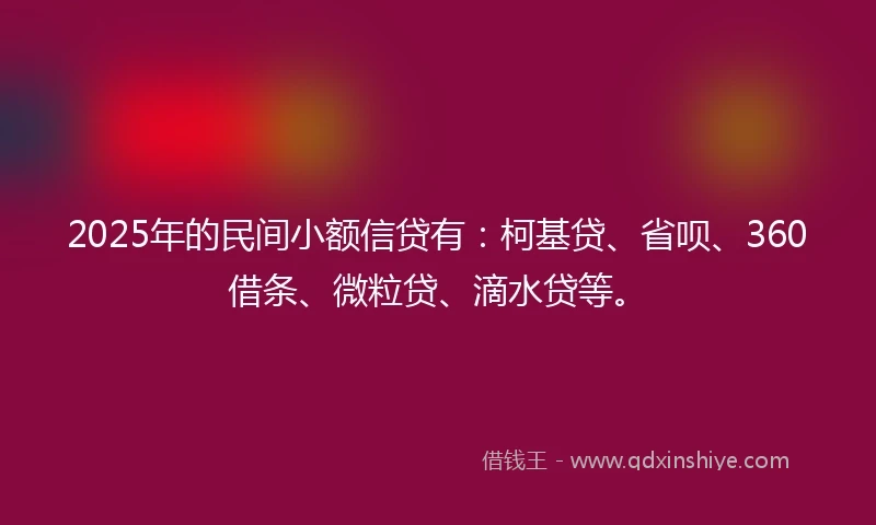 2025年的民间小额信贷有：柯基贷、省呗、360借条、微粒贷、滴水贷等。