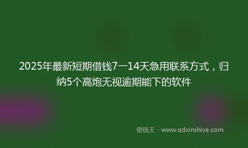 2025年最新短期借钱7一14天急用联系方式，归纳5个高炮无视逾期能下的软件