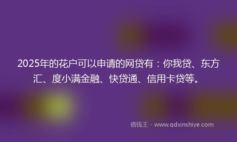 2025年的花户可以申请的网贷有：你我贷、东方汇、度小满金融、快贷通、信用卡贷等。