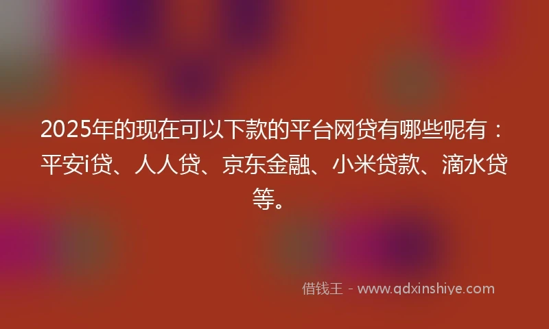 2025年的现在可以下款的平台网贷有哪些呢有：平安i贷、人人贷、京东金融、小米贷款、滴水贷等。