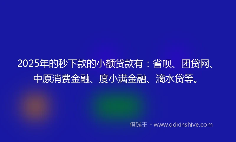 2025年的秒下款的小额贷款有：省呗、团贷网、中原消费金融、度小满金融、滴水贷等。