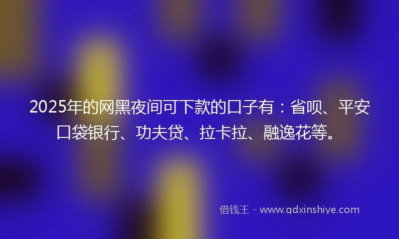 2025年的网黑夜间可下款的口子有：省呗、平安口袋银行、功夫贷、拉卡拉、融逸花等。