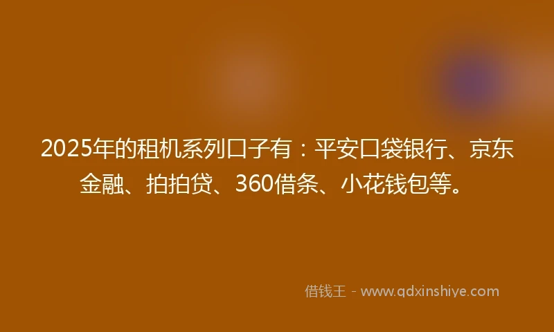2025年的租机系列口子有：平安口袋银行、京东金融、拍拍贷、360借条、小花钱包等。