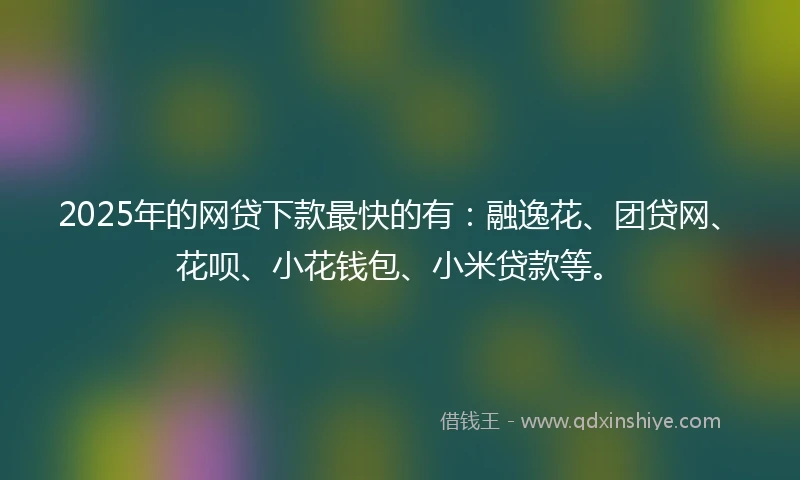 2025年的网贷下款最快的有：融逸花、团贷网、花呗、小花钱包、小米贷款等。