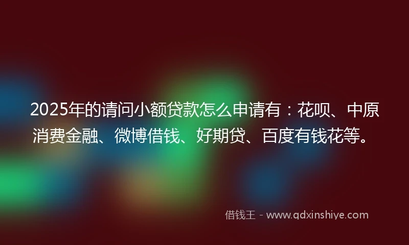 2025年的请问小额贷款怎么申请有：花呗、中原消费金融、微博借钱、好期贷、百度有钱花等。