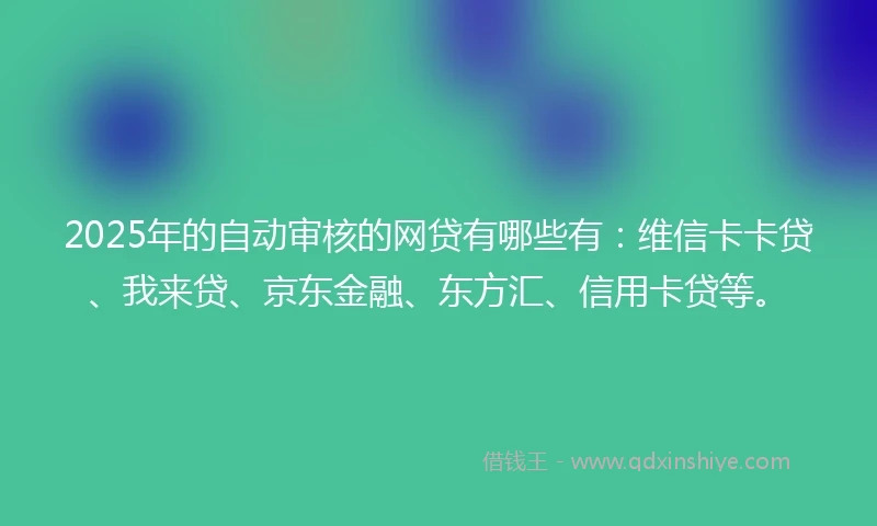 2025年的自动审核的网贷有哪些有：维信卡卡贷、我来贷、京东金融、东方汇、信用卡贷等。