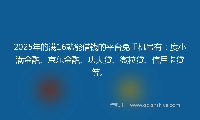 2025年的满16就能借钱的平台免手机号有：度小满金融、京东金融、功夫贷、微粒贷、信用卡贷等。