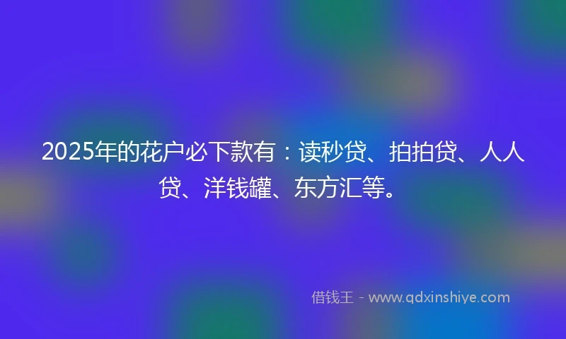 2025年的花户必下款有：读秒贷、拍拍贷、人人贷、洋钱罐、东方汇等。