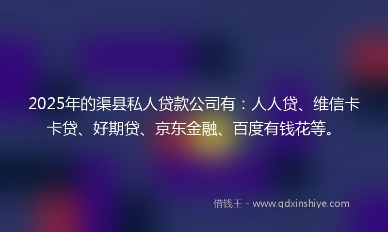 2025年的渠县私人贷款公司有：人人贷、维信卡卡贷、好期贷、京东金融、百度有钱花等。