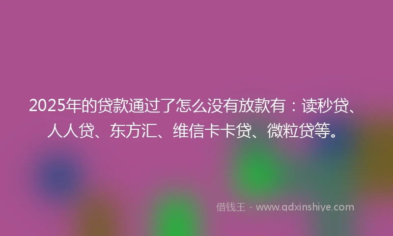 2025年的贷款通过了怎么没有放款有：读秒贷、人人贷、东方汇、维信卡卡贷、微粒贷等。