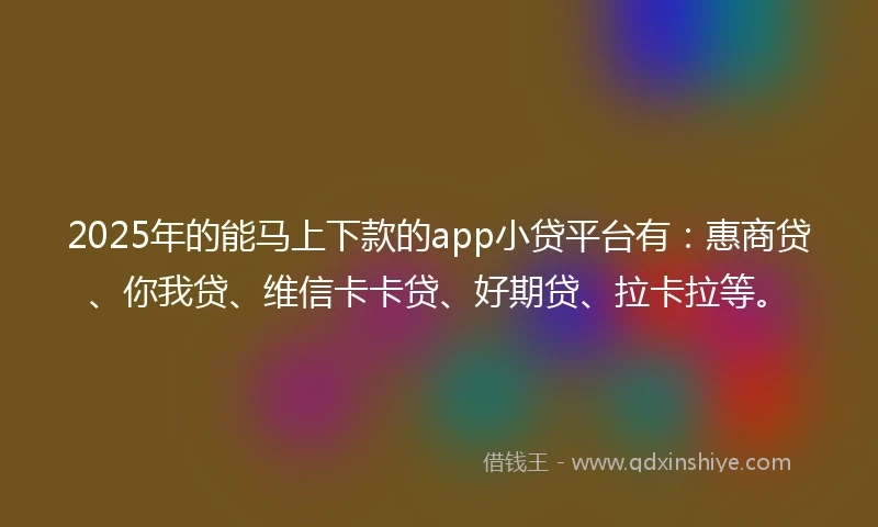 2025年的能马上下款的app小贷平台有：惠商贷、你我贷、维信卡卡贷、好期贷、拉卡拉等。