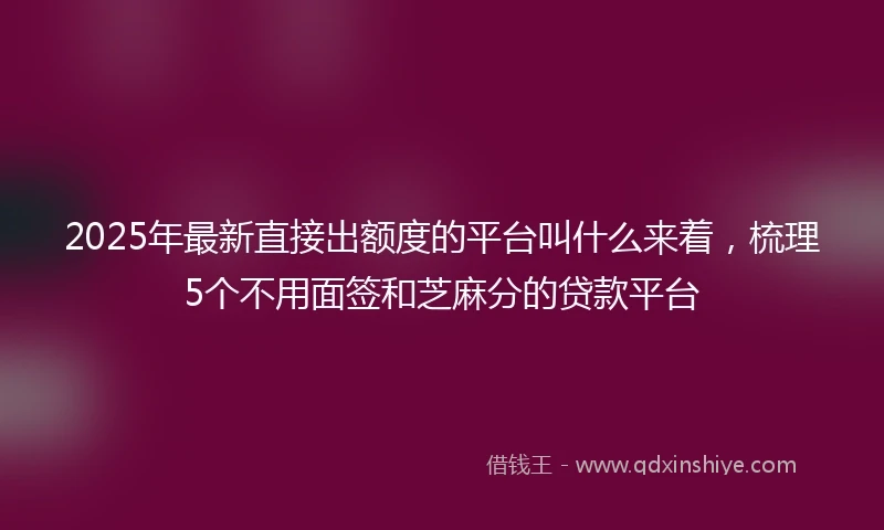 2025年最新直接出额度的平台叫什么来着，梳理5个不用面签和芝麻分的贷款平台