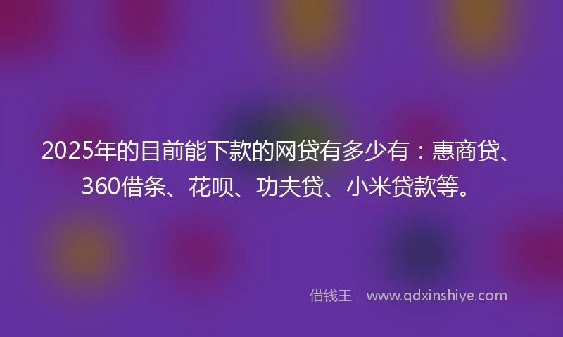2025年的目前能下款的网贷有多少有：惠商贷、360借条、花呗、功夫贷、小米贷款等。