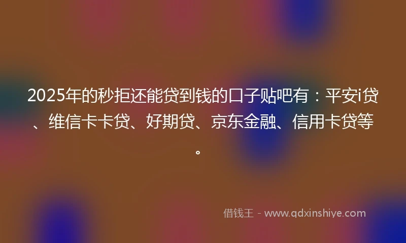 2025年的秒拒还能贷到钱的口子贴吧有：平安i贷、维信卡卡贷、好期贷、京东金融、信用卡贷等。