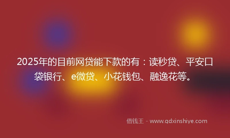 2025年的目前网贷能下款的有：读秒贷、平安口袋银行、e微贷、小花钱包、融逸花等。