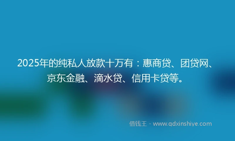 2025年的纯私人放款十万有：惠商贷、团贷网、京东金融、滴水贷、信用卡贷等。