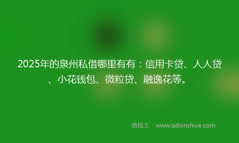 2025年的泉州私借哪里有有：信用卡贷、人人贷、小花钱包、微粒贷、融逸花等。
