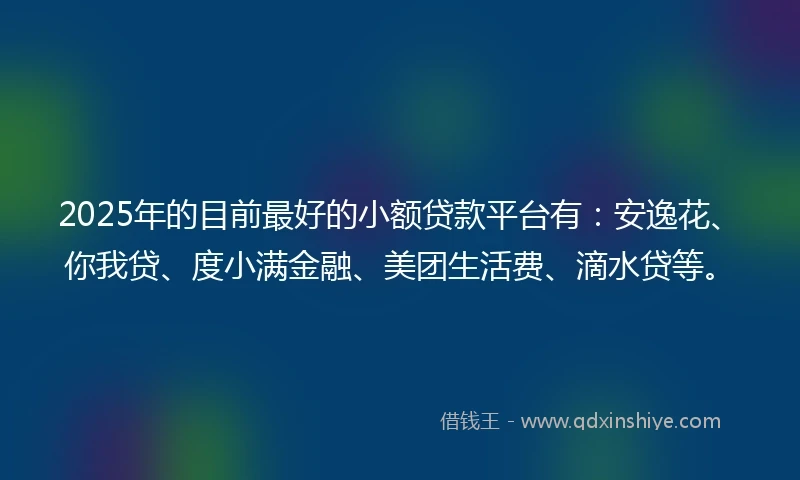 2025年的目前最好的小额贷款平台有：安逸花、你我贷、度小满金融、美团生活费、滴水贷等。
