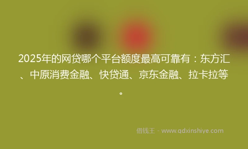 2025年的网贷哪个平台额度最高可靠有：东方汇、中原消费金融、快贷通、京东金融、拉卡拉等。