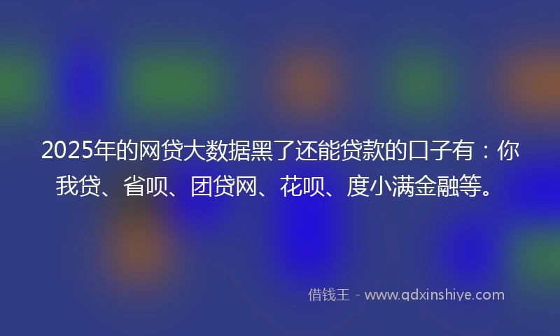 2025年的网贷大数据黑了还能贷款的口子有：你我贷、省呗、团贷网、花呗、度小满金融等。