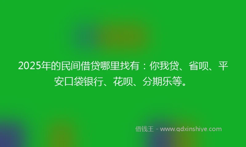2025年的民间借贷哪里找有：你我贷、省呗、平安口袋银行、花呗、分期乐等。