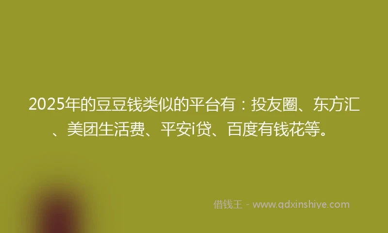 2025年的豆豆钱类似的平台有:投友圈、东方汇、美团生活费、平安i贷、百度有钱花等。