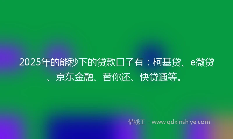 2025年的能秒下的贷款口子有：柯基贷、e微贷、京东金融、替你还、快贷通等。