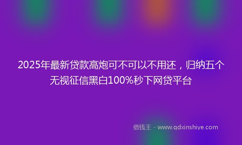 2025年最新贷款高炮可不可以不用还，归纳五个无视征信黑白100%秒下网贷平台