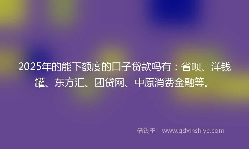 2025年的能下额度的口子贷款吗有：省呗、洋钱罐、东方汇、团贷网、中原消费金融等。
