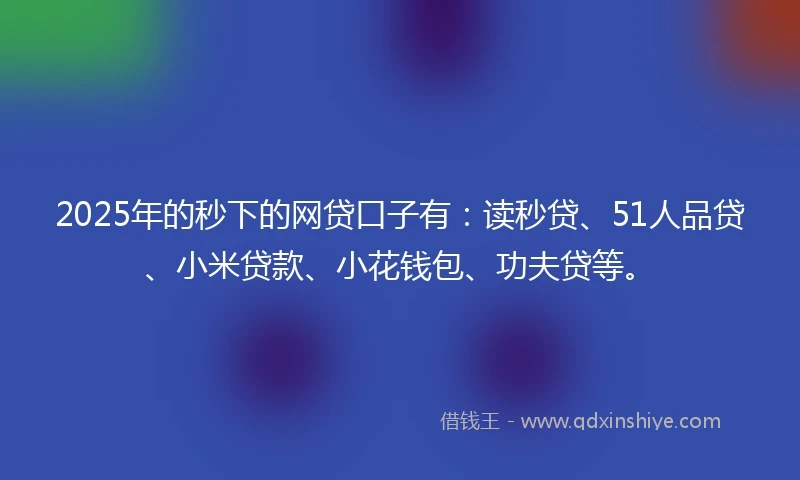 2025年的秒下的网贷口子有：读秒贷、51人品贷、小米贷款、小花钱包、功夫贷等。