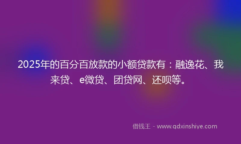 2025年的百分百放款的小额贷款有：融逸花、我来贷、e微贷、团贷网、还呗等。